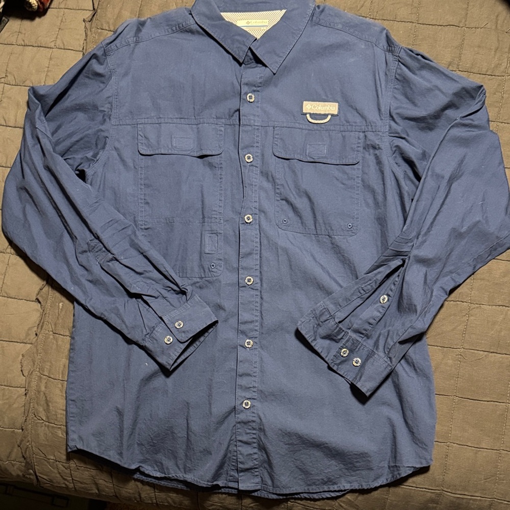TWO Columbia Men's Slate Blue & Grey Button-Down Shirts!